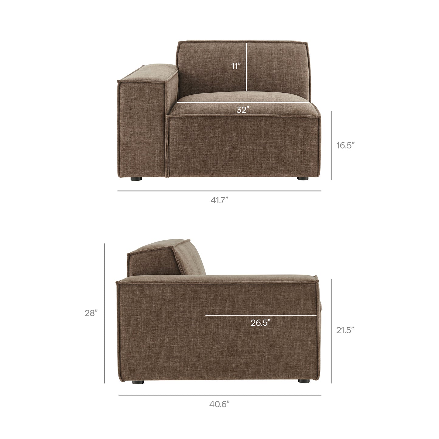 Atlas 3-Piece Performance Fabric Upholstered Modular Loveseat with Ottoman in Mocha