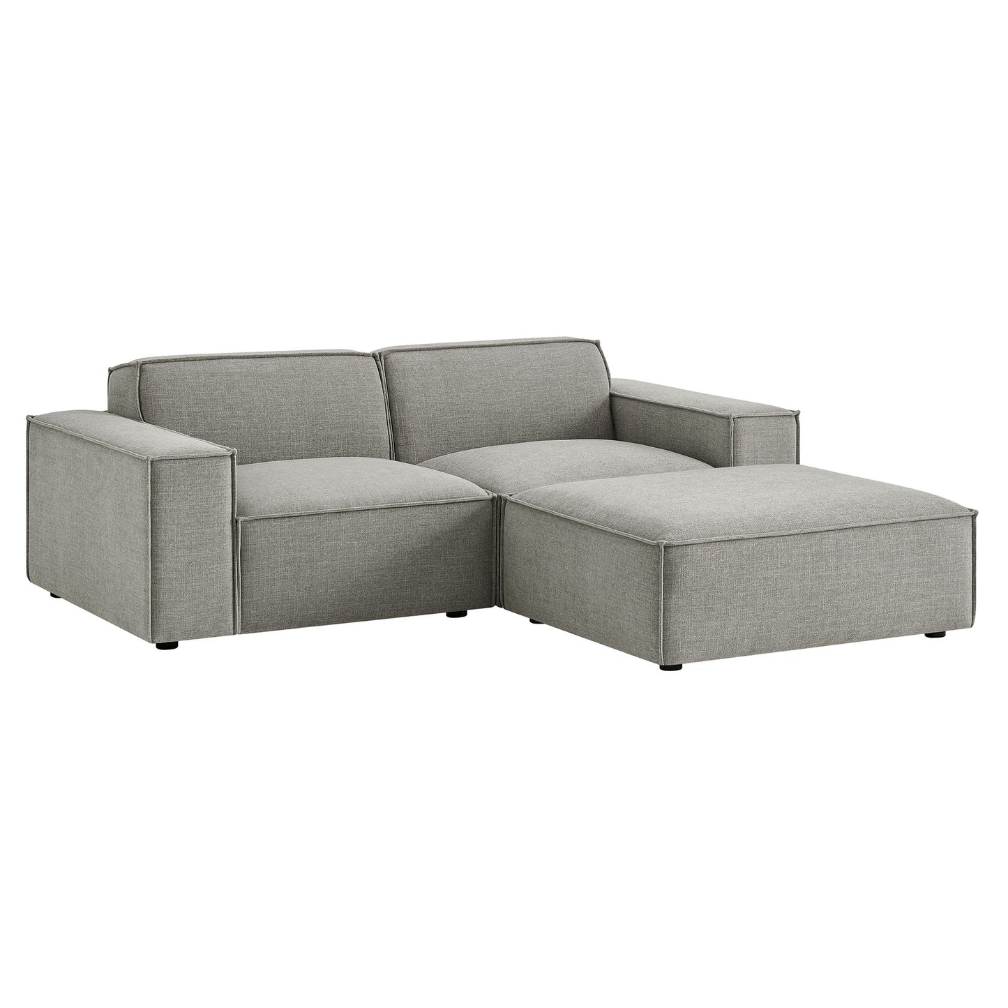 Atlas 3-Piece Performance Fabric Upholstered Modular Loveseat with Ottoman in Pewter
