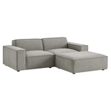 Atlas 3-Piece Performance Fabric Upholstered Modular Loveseat with Ottoman in Pewter