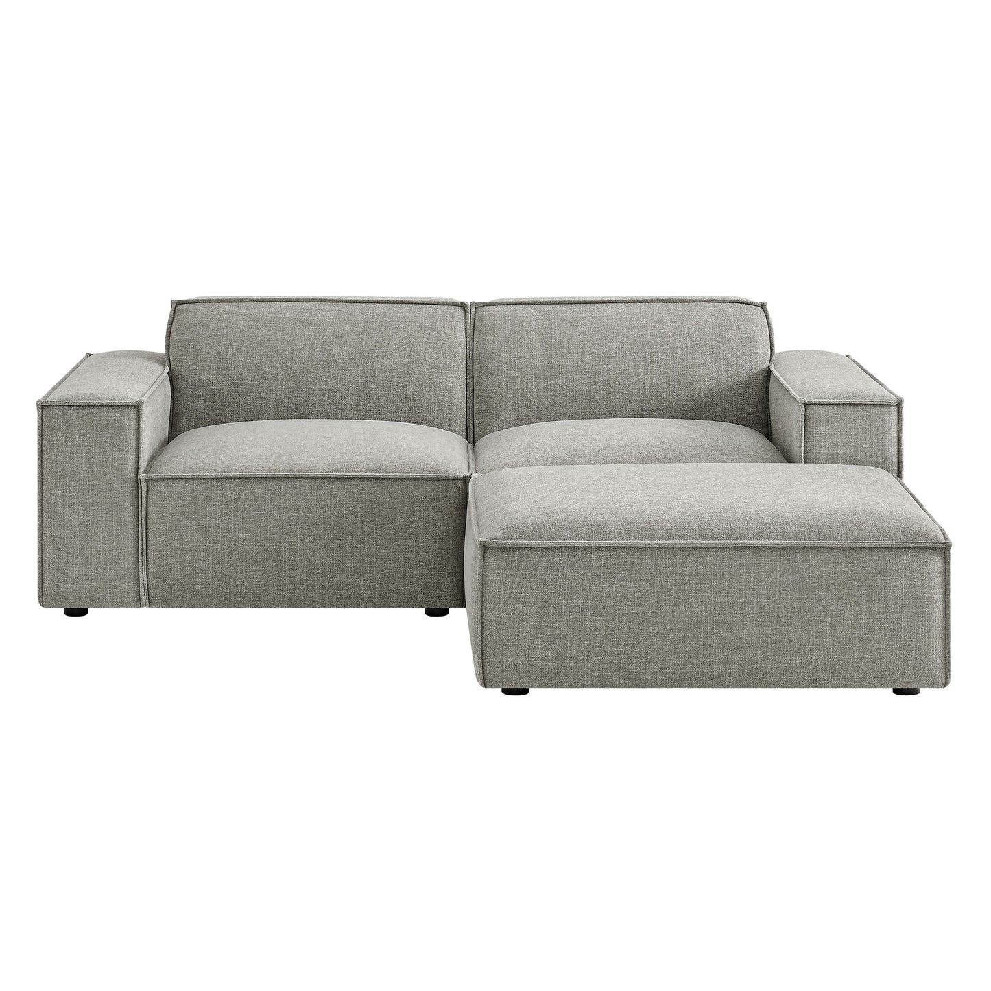 Atlas 3-Piece Performance Fabric Upholstered Modular Loveseat with Ottoman in Pewter