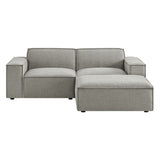 Atlas 3-Piece Performance Fabric Upholstered Modular Loveseat with Ottoman in Pewter