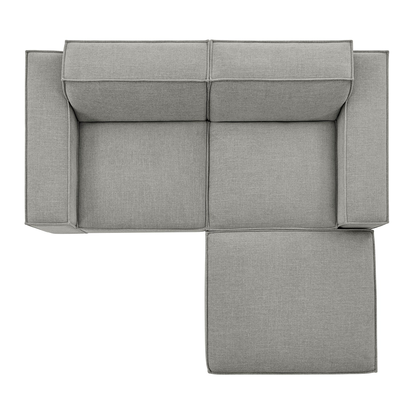 Atlas 3-Piece Performance Fabric Upholstered Modular Loveseat with Ottoman in Pewter