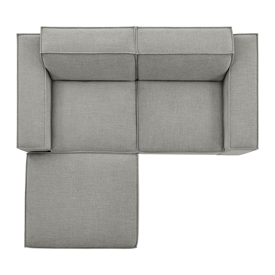 Atlas 3-Piece Performance Fabric Upholstered Modular Loveseat with Ottoman in Pewter