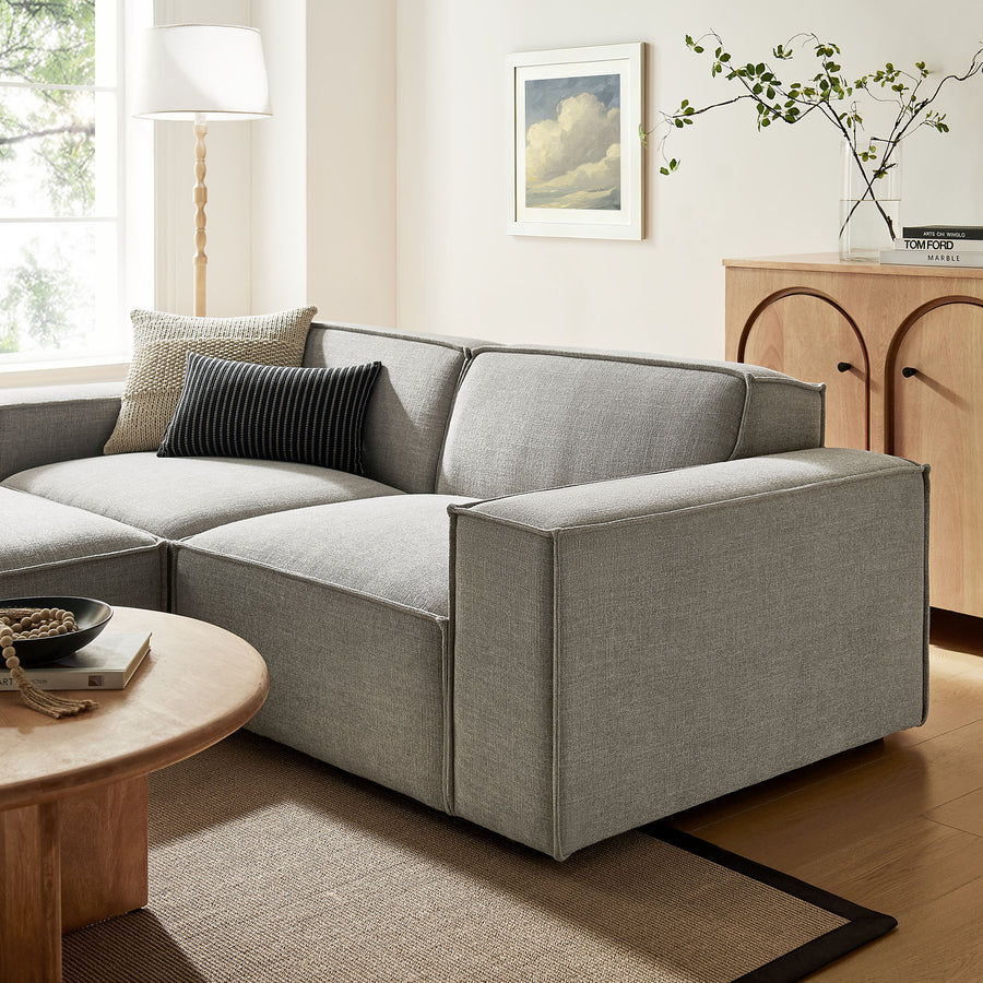 Atlas 3-Piece Performance Fabric Upholstered Modular Loveseat with Ottoman in Pewter