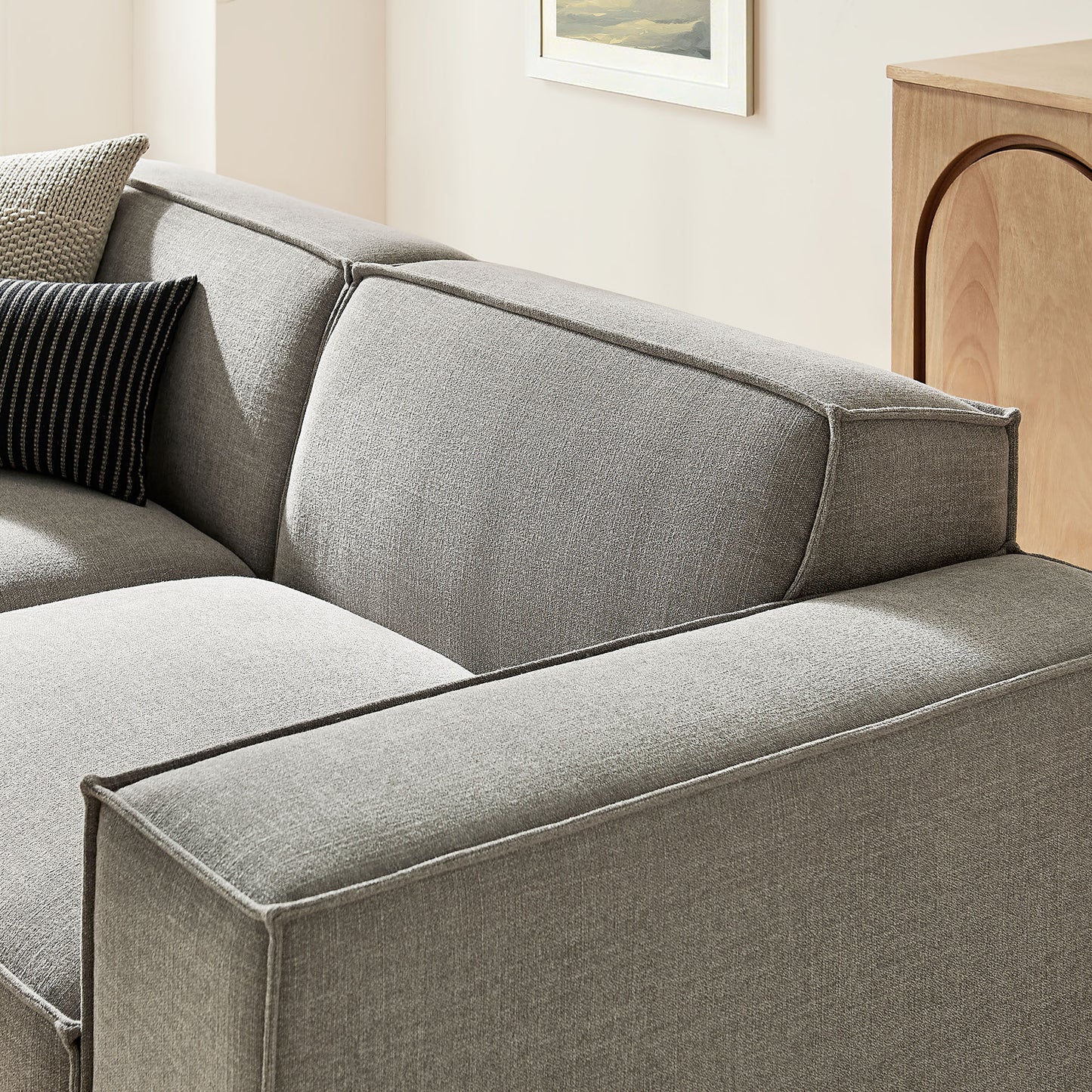 Atlas 3-Piece Performance Fabric Upholstered Modular Loveseat with Ottoman in Pewter