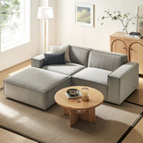 Atlas 3-Piece Performance Fabric Upholstered Modular Loveseat with Ottoman in Pewter