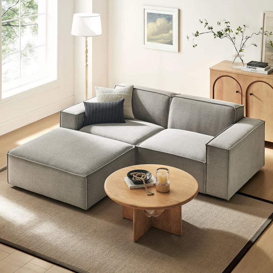 Atlas 3-Piece Performance Fabric Upholstered Modular Loveseat with Ottoman in Pewter
