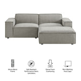 Atlas 3-Piece Performance Fabric Upholstered Modular Loveseat with Ottoman in Pewter