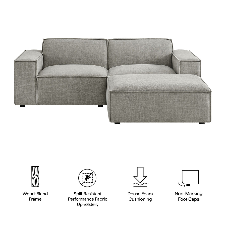 Atlas 3-Piece Performance Fabric Upholstered Modular Loveseat with Ottoman in Pewter