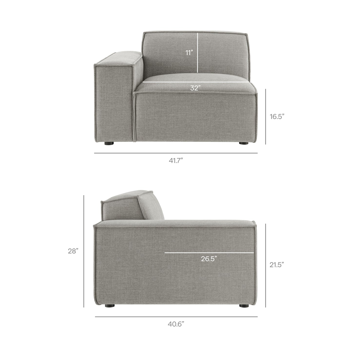 Atlas 3-Piece Performance Fabric Upholstered Modular Loveseat with Ottoman in Pewter