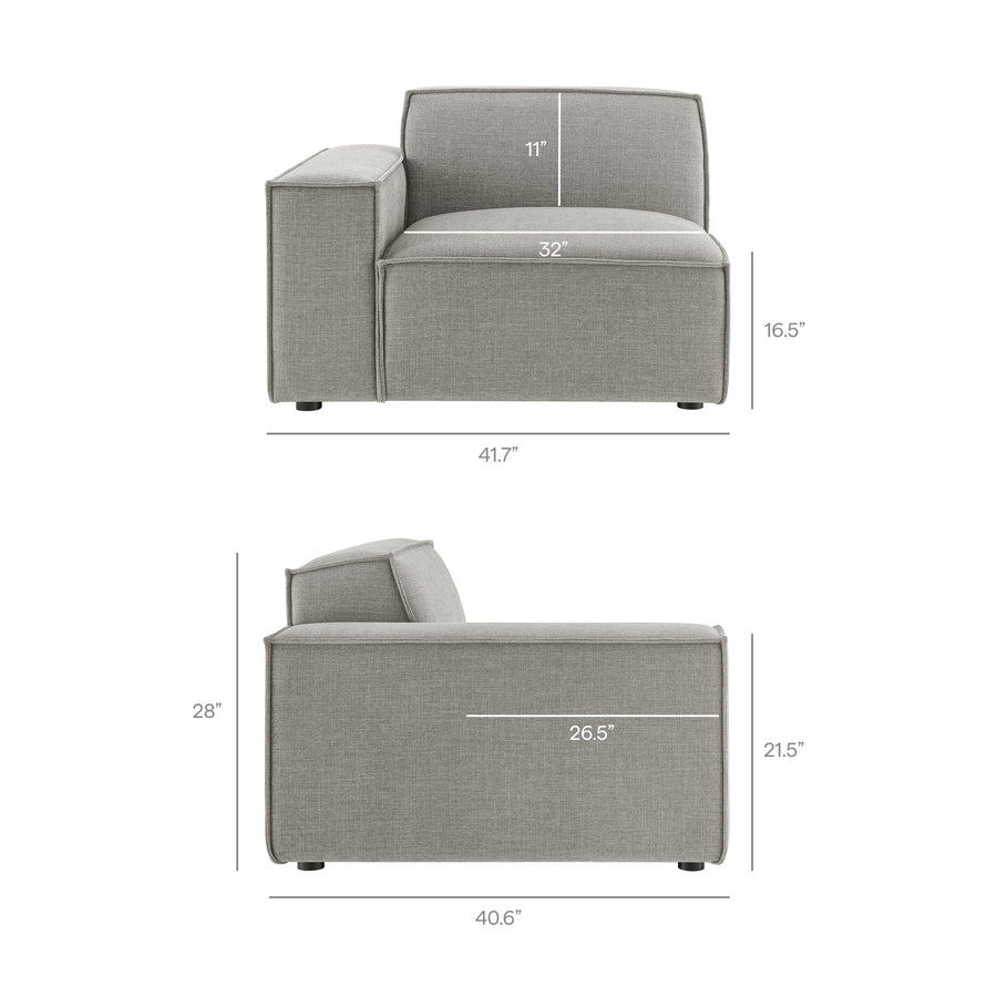 Atlas 3-Piece Performance Fabric Upholstered Modular Loveseat with Ottoman in Pewter
