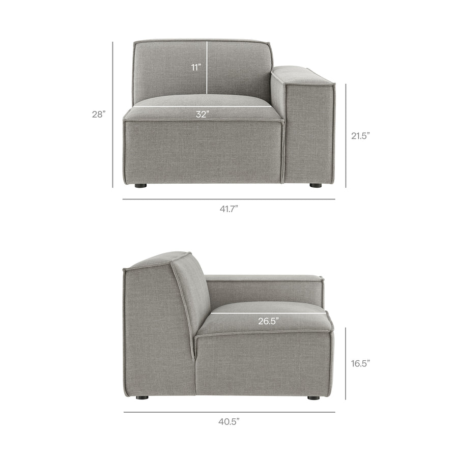 Atlas 3-Piece Performance Fabric Upholstered Modular Loveseat with Ottoman in Pewter