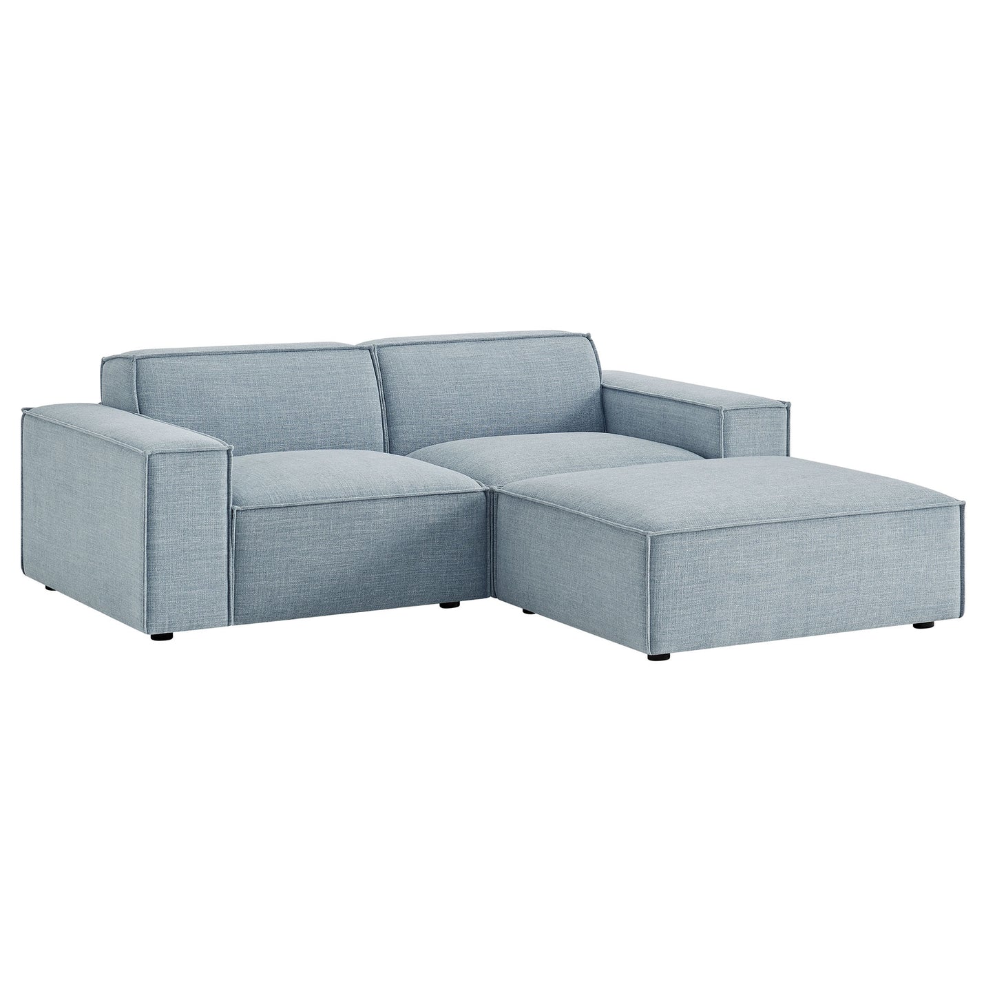 Atlas 3-Piece Performance Fabric Upholstered Modular Loveseat with Ottoman in Sky