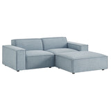 Atlas 3-Piece Performance Fabric Upholstered Modular Loveseat with Ottoman in Sky