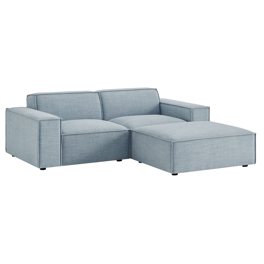 Atlas 3-Piece Performance Fabric Upholstered Modular Loveseat with Ottoman in Sky