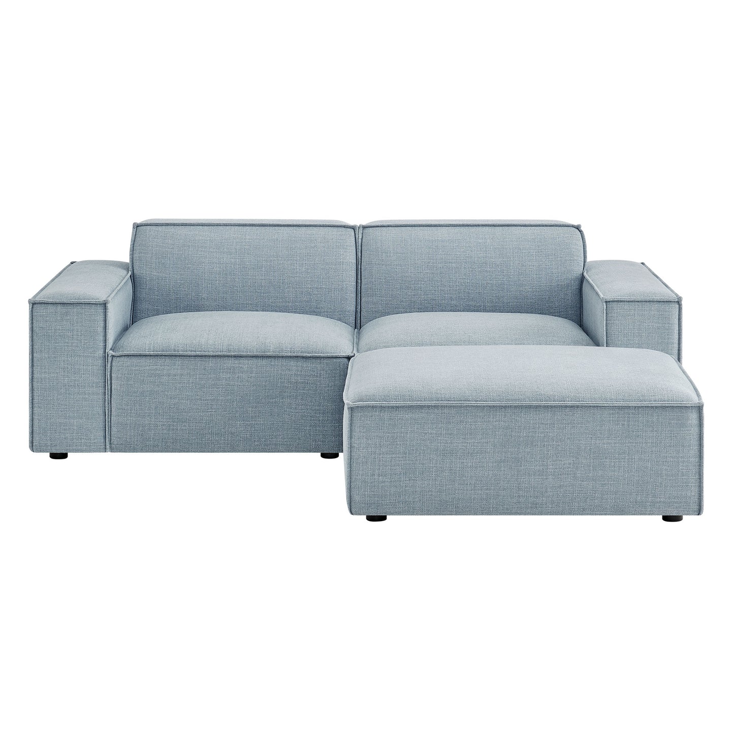 Atlas 3-Piece Performance Fabric Upholstered Modular Loveseat with Ottoman in Sky