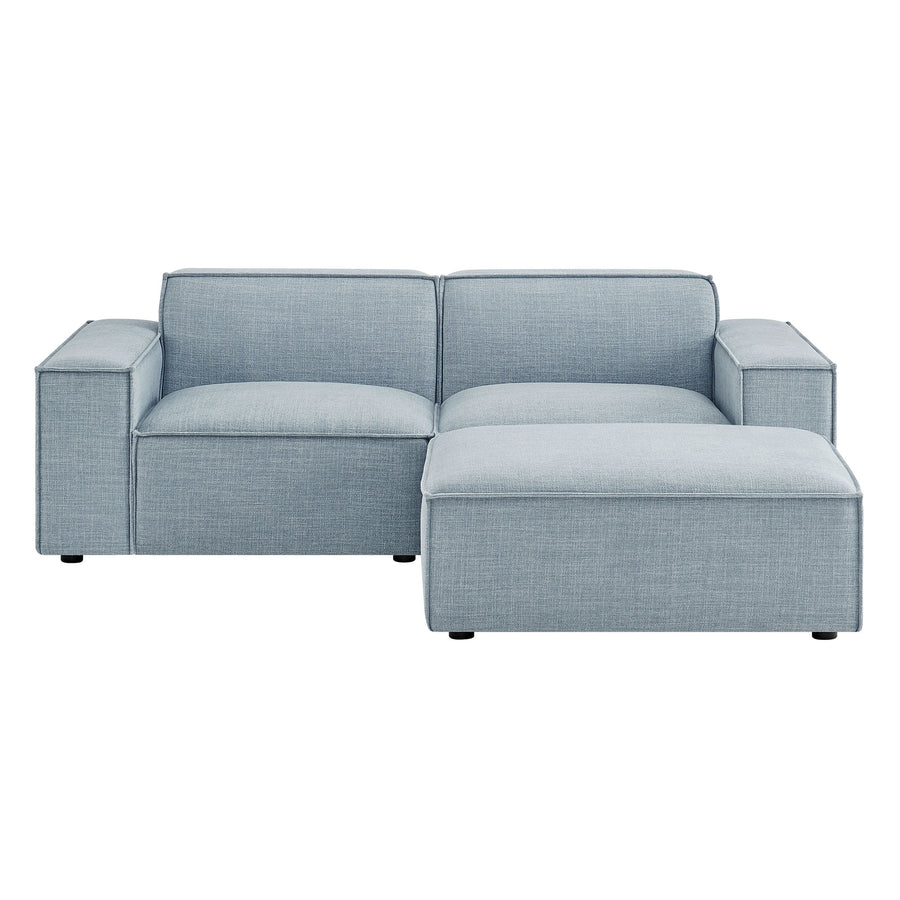 Atlas 3-Piece Performance Fabric Upholstered Modular Loveseat with Ottoman in Sky