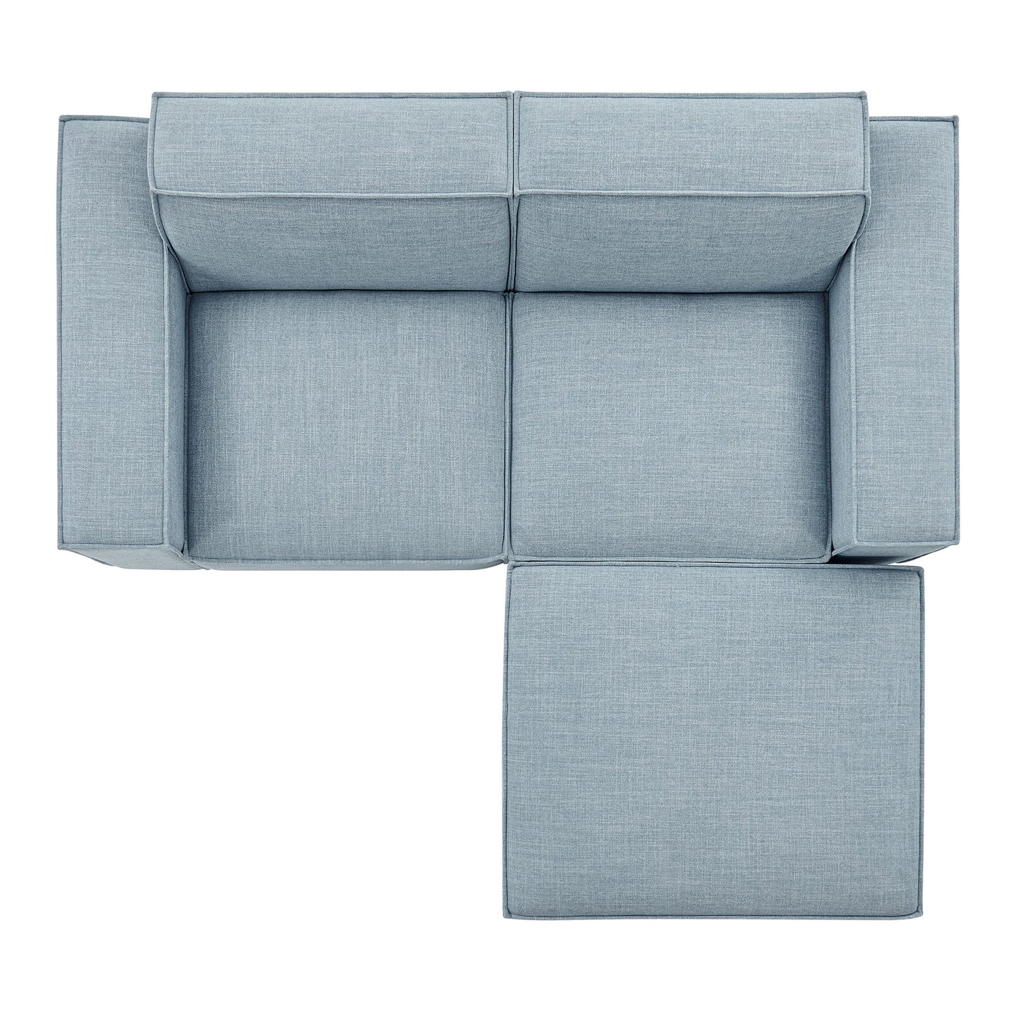 Atlas 3-Piece Performance Fabric Upholstered Modular Loveseat with Ottoman in Sky