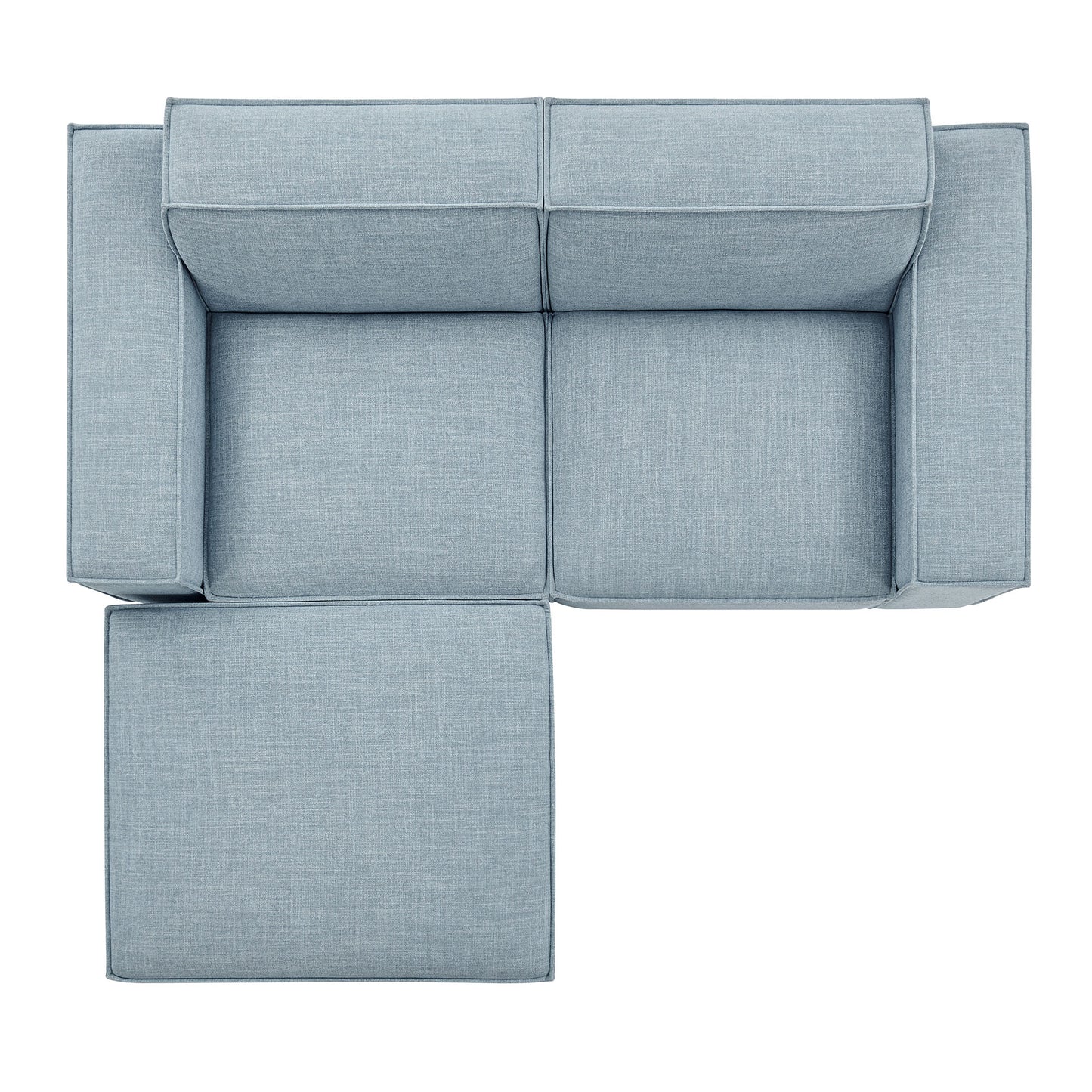 Atlas 3-Piece Performance Fabric Upholstered Modular Loveseat with Ottoman in Sky