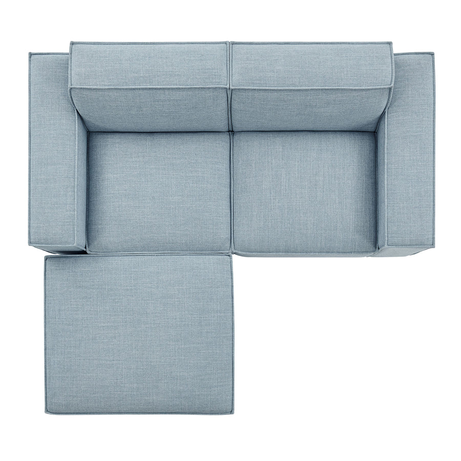 Atlas 3-Piece Performance Fabric Upholstered Modular Loveseat with Ottoman in Sky