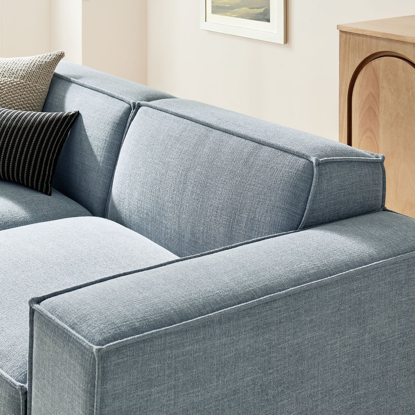 Atlas 3-Piece Performance Fabric Upholstered Modular Loveseat with Ottoman in Sky