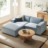 Atlas 3-Piece Performance Fabric Upholstered Modular Loveseat with Ottoman in Sky