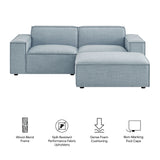 Atlas 3-Piece Performance Fabric Upholstered Modular Loveseat with Ottoman in Sky