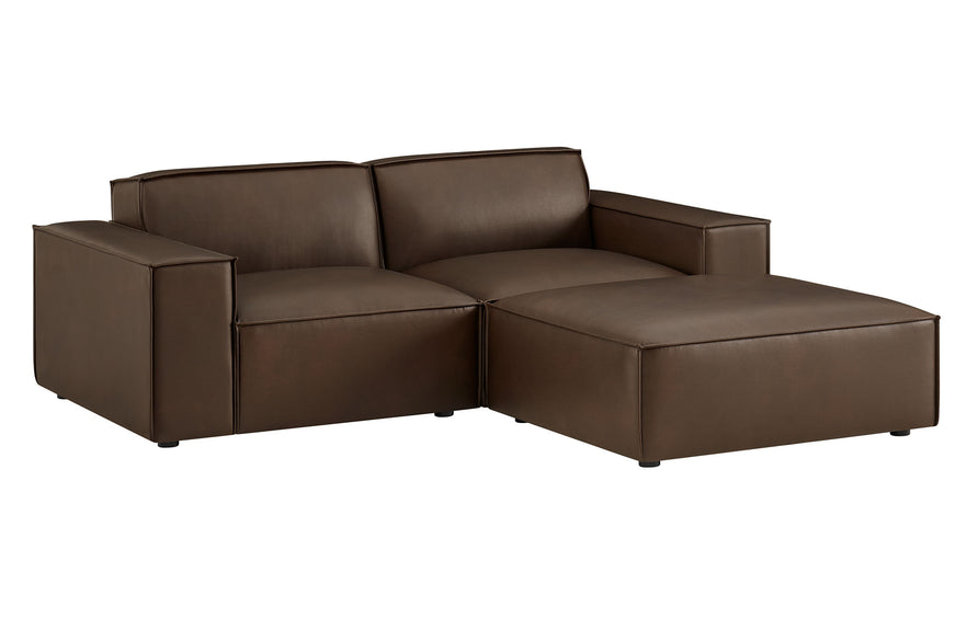 Atlas 3-Piece Vegan Leather Modular Loveseat with Ottoman in Espresso