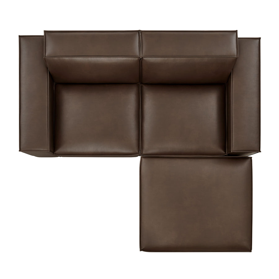 Atlas 3-Piece Vegan Leather Modular Loveseat with Ottoman in Espresso