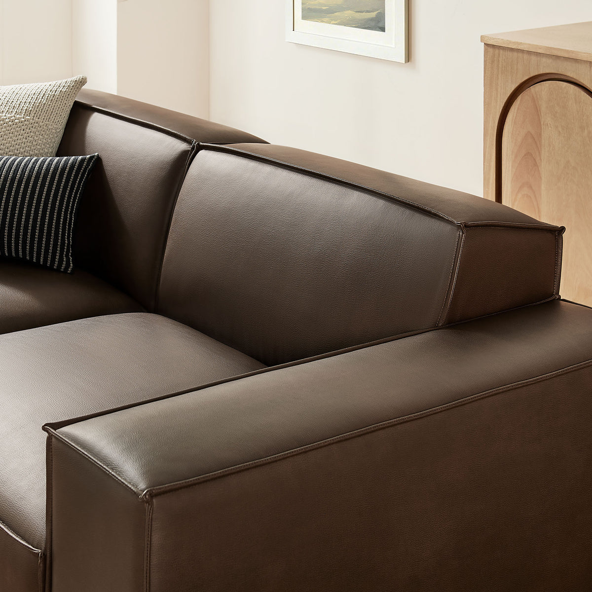 Atlas 3-Piece Vegan Leather Modular Loveseat with Ottoman in Espresso