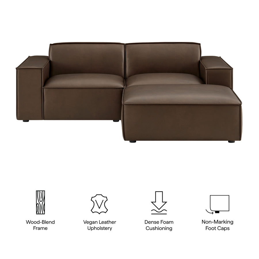 Atlas 3-Piece Vegan Leather Modular Loveseat with Ottoman in Espresso