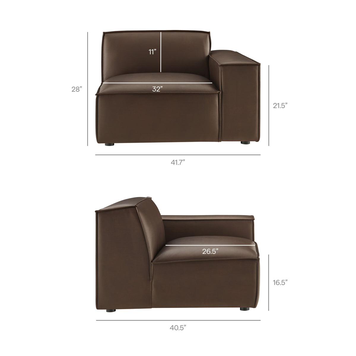 Atlas 3-Piece Vegan Leather Modular Loveseat with Ottoman in Espresso