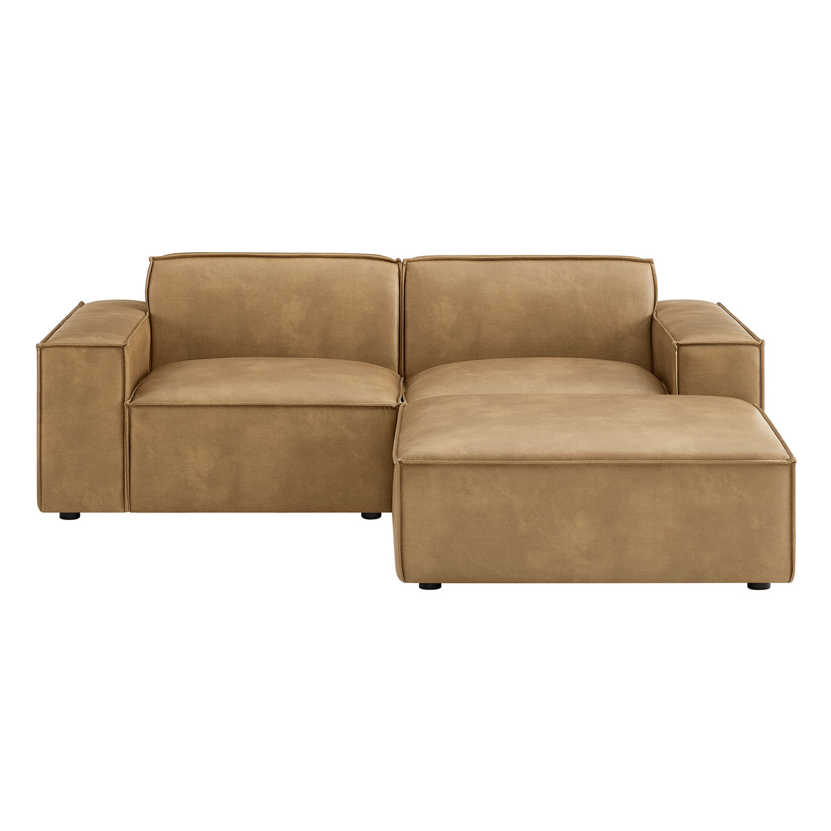 Atlas 3-Piece Vegan Leather Modular Loveseat with Ottoman in Toast