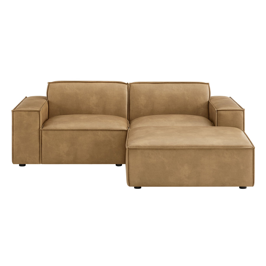 Atlas 3-Piece Vegan Leather Modular Loveseat with Ottoman in Toast