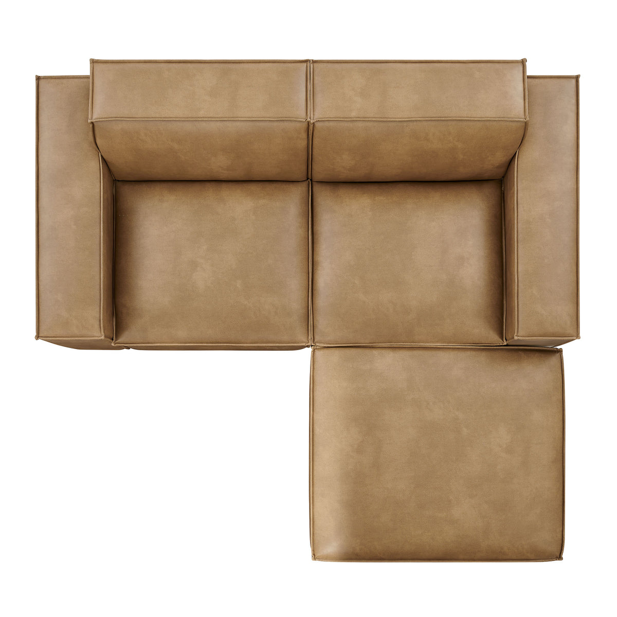 Atlas 3-Piece Vegan Leather Modular Loveseat with Ottoman in Toast