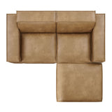 Atlas 3-Piece Vegan Leather Modular Loveseat with Ottoman in Toast