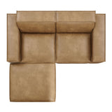 Atlas 3-Piece Vegan Leather Modular Loveseat with Ottoman in Toast