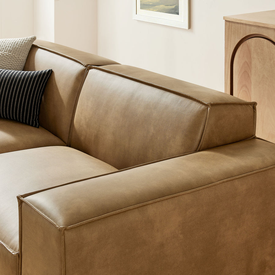 Atlas 3-Piece Vegan Leather Modular Loveseat with Ottoman in Toast