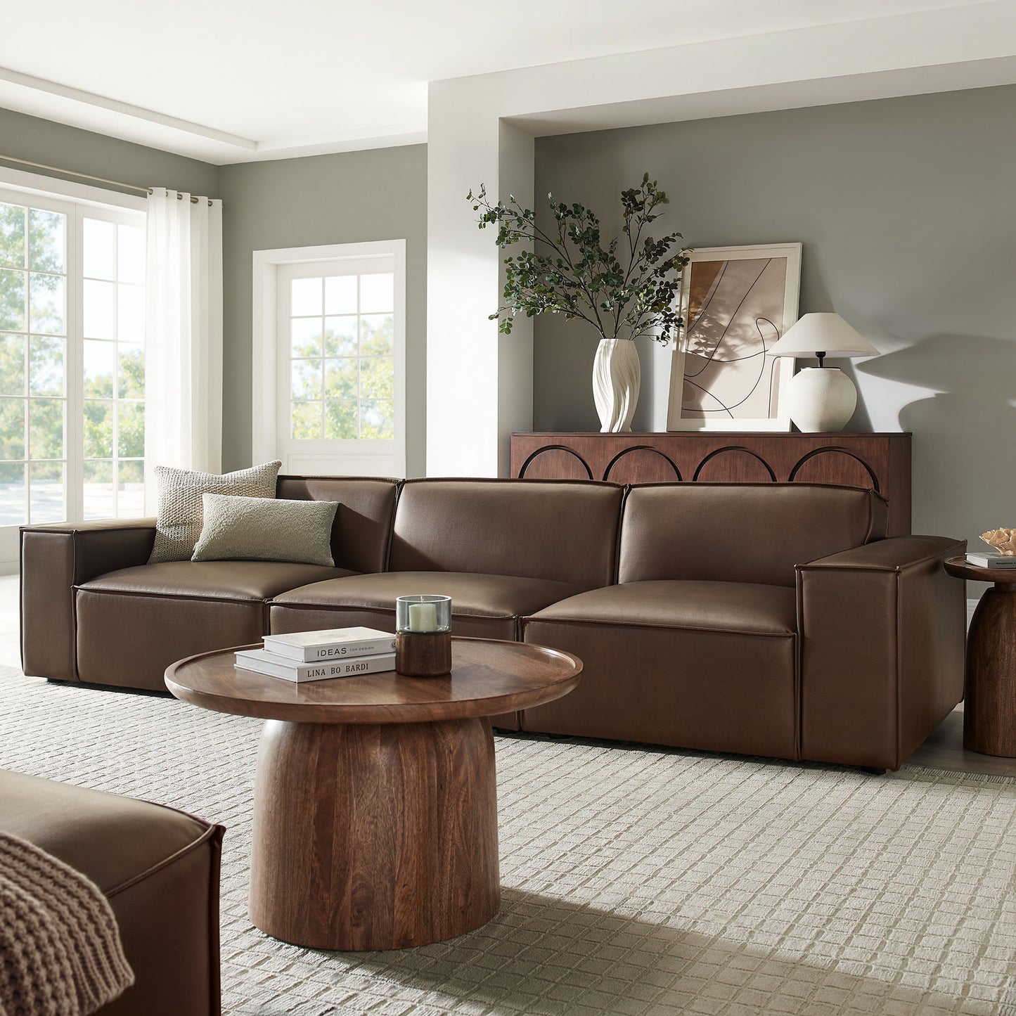 Atlas 3-Piece Vegan Leather Modular Sofa Set in Espresso