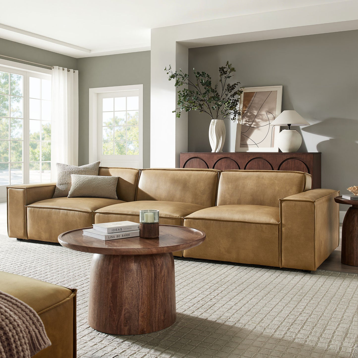 Atlas 3-Piece Vegan Leather Modular Sofa Set in Toast