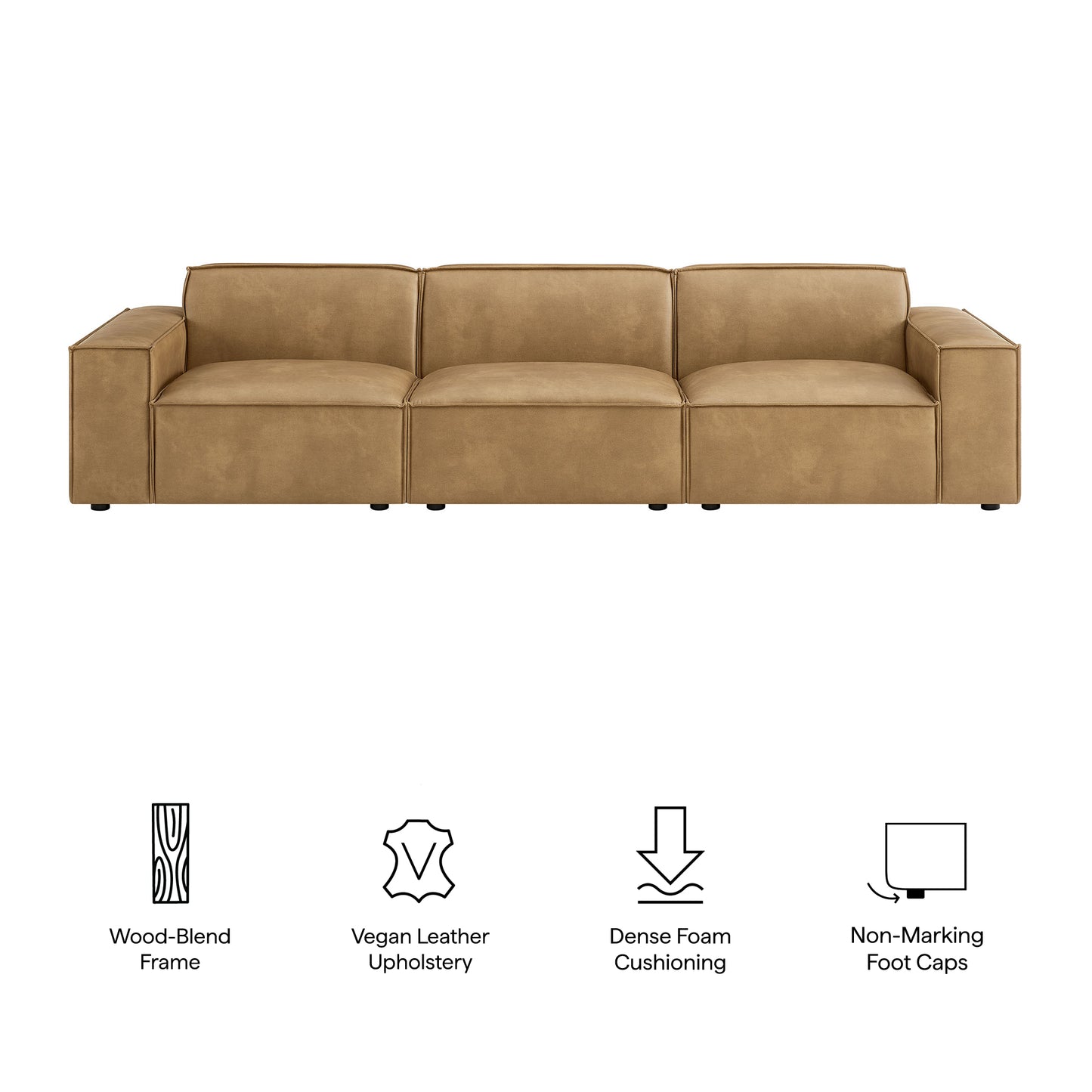 Atlas 3-Piece Vegan Leather Modular Sofa Set in Toast