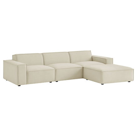 Restore 4-Piece Performance Fabric Upholstered Modular Sofa Set with Ottoman in Ecru
