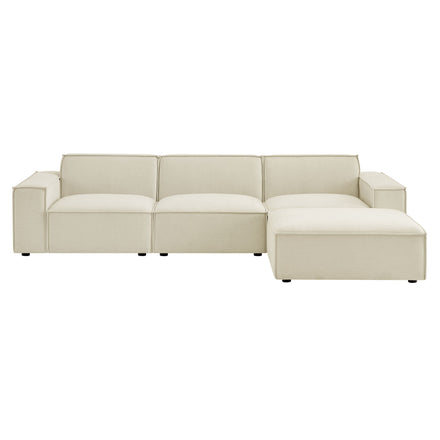 Restore 4-Piece Performance Fabric Upholstered Modular Sofa Set with Ottoman in Ecru