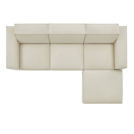 Restore 4-Piece Performance Fabric Upholstered Modular Sofa Set with Ottoman in Ecru