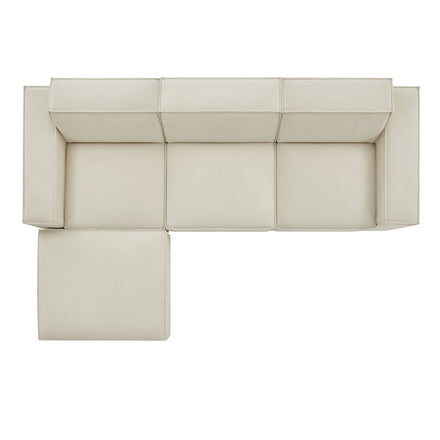 Restore 4-Piece Performance Fabric Upholstered Modular Sofa Set with Ottoman in Ecru