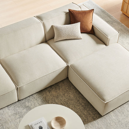 Restore 4-Piece Performance Fabric Upholstered Modular Sofa Set with Ottoman in Ecru