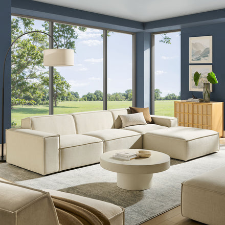 Restore 4-Piece Performance Fabric Upholstered Modular Sofa Set with Ottoman in Ecru