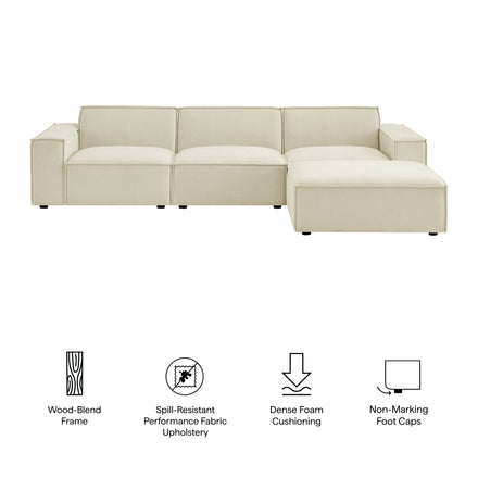 Restore 4-Piece Performance Fabric Upholstered Modular Sofa Set with Ottoman in Ecru
