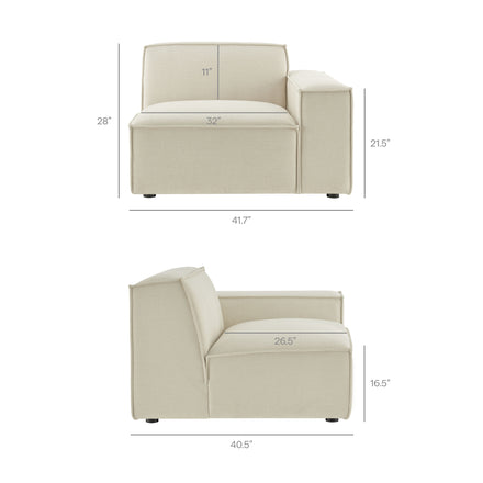 Restore 4-Piece Performance Fabric Upholstered Modular Sofa Set with Ottoman in Ecru