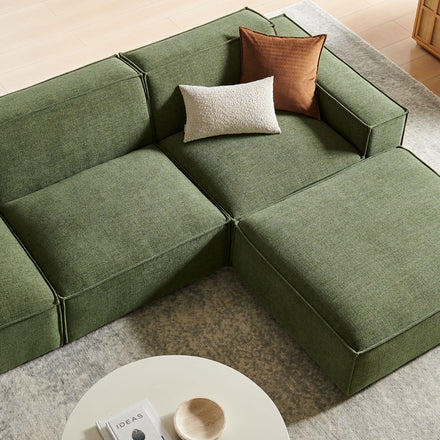 Restore 4-Piece Performance Fabric Upholstered Modular Sofa Set with Ottoman in Foliage